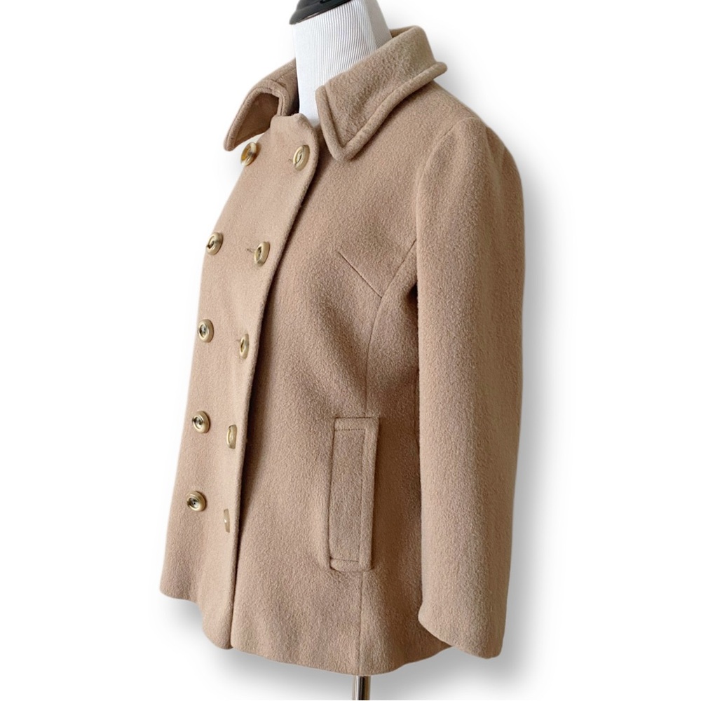 Neiman Marcus, Women’s Small, Vintage 70s Tan Wool Pea Coat with Copper Lining - Picture 5 of 9